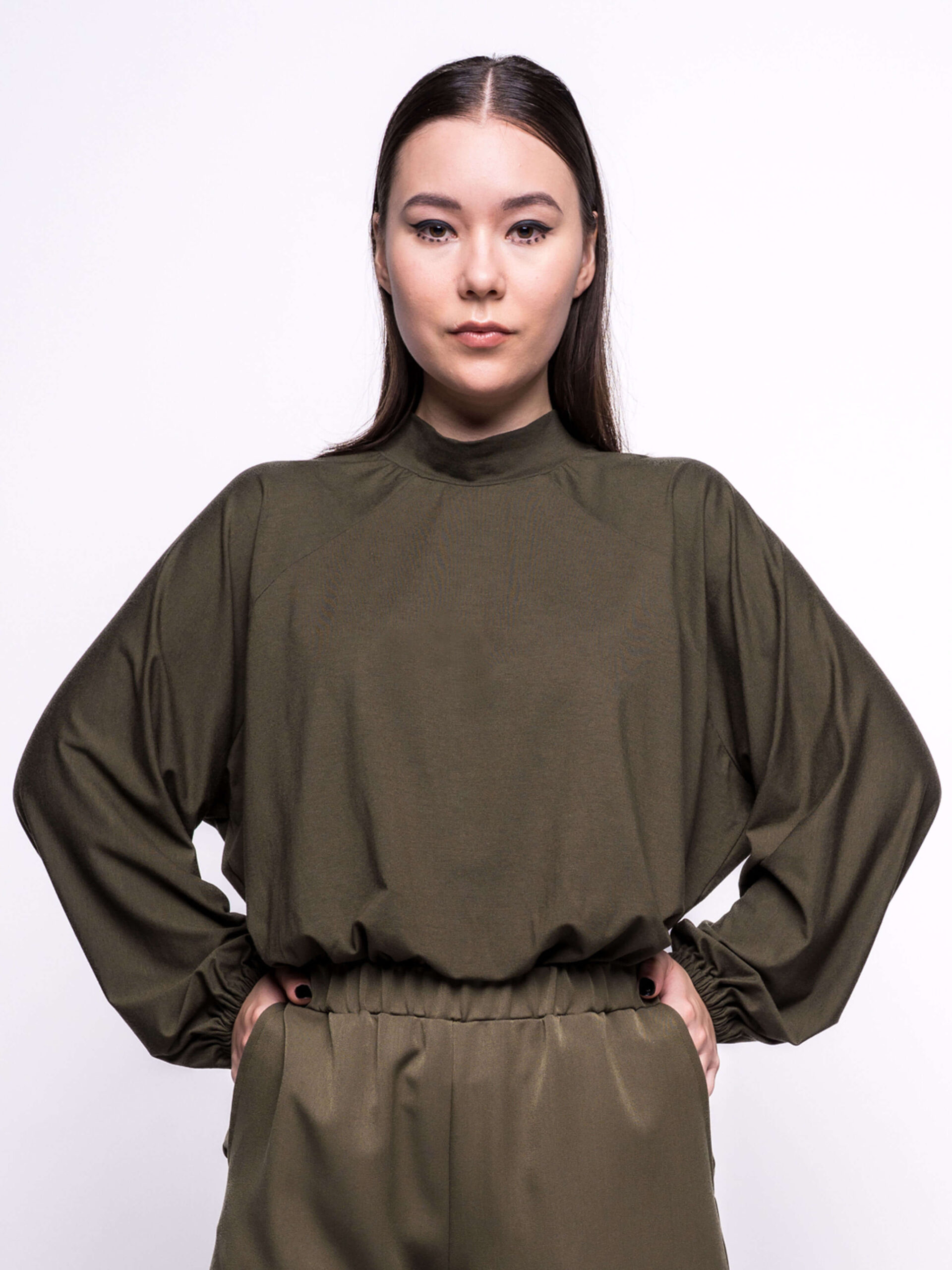 PUFF-SLEEVE TOP olive