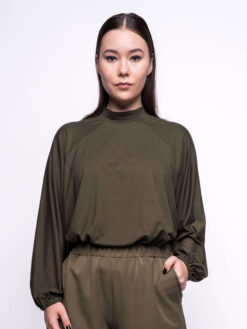 Alternative view of PUFF-SLEEVE TOP olive