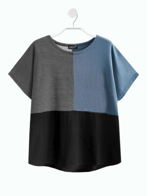 3-FABEN-TOP rauchblau/Streifen/schwarz